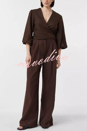 Lets Go Out Linen Blend Balloon Sleeve Wrap Tie-up Loose Top