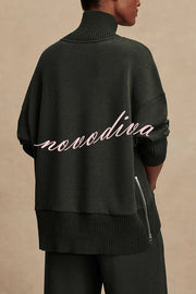 Barker High-Neck Long Sleeve Side Zipper Sweatshirt and Elastic Waist Pocketed Loose Pants Set