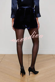 Bold Modern Velvet Contrast Satin Lapel Blazer and High Rise Pocket Shorts Set