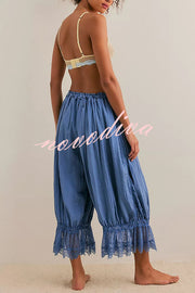 Pastoral Style Elastic Waist Lace Hem Bloomer Pants