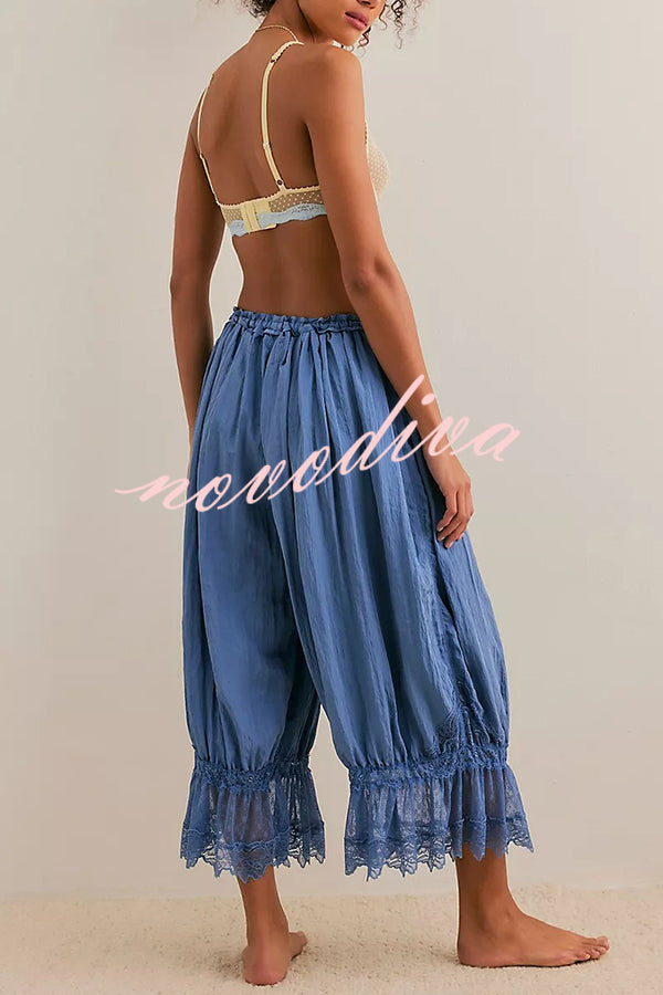 Pastoral Style Elastic Waist Lace Hem Bloomer Pants