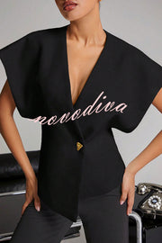 Fashion Button V-neck Asymmetrical Suit Vest