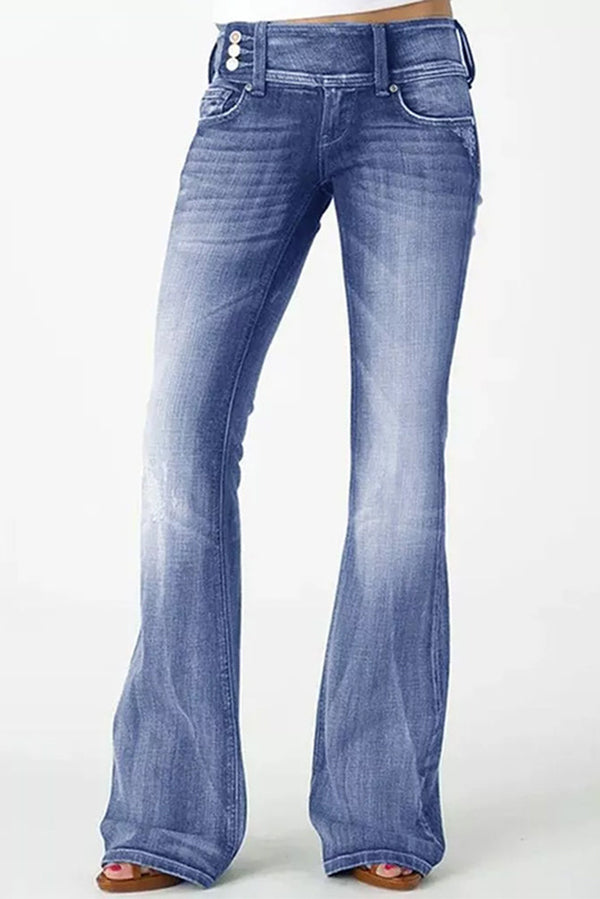 Vintage Side Button Pocket Mid-rise Flared Jeans