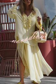 Solid Elastic Waist Drawstring Maxi Skirt