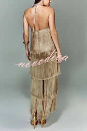 Sexy Halterneck Backless Elegant Fringe Maxi Dress