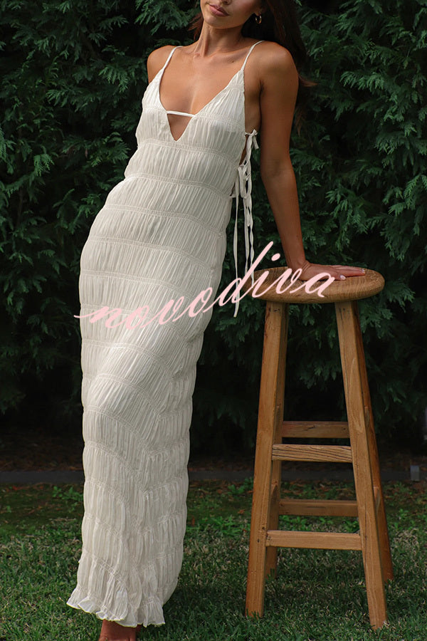 Passion and Romance Pleated Side Tie-up A-line Maxi Dress