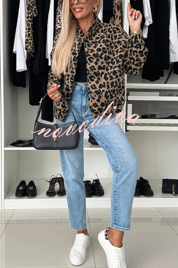Leopard Print Loose Long-sleeved Pocket Casual Jacket