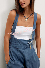 Fashionable Casual Side Pocket Button Loose Denim Overalls