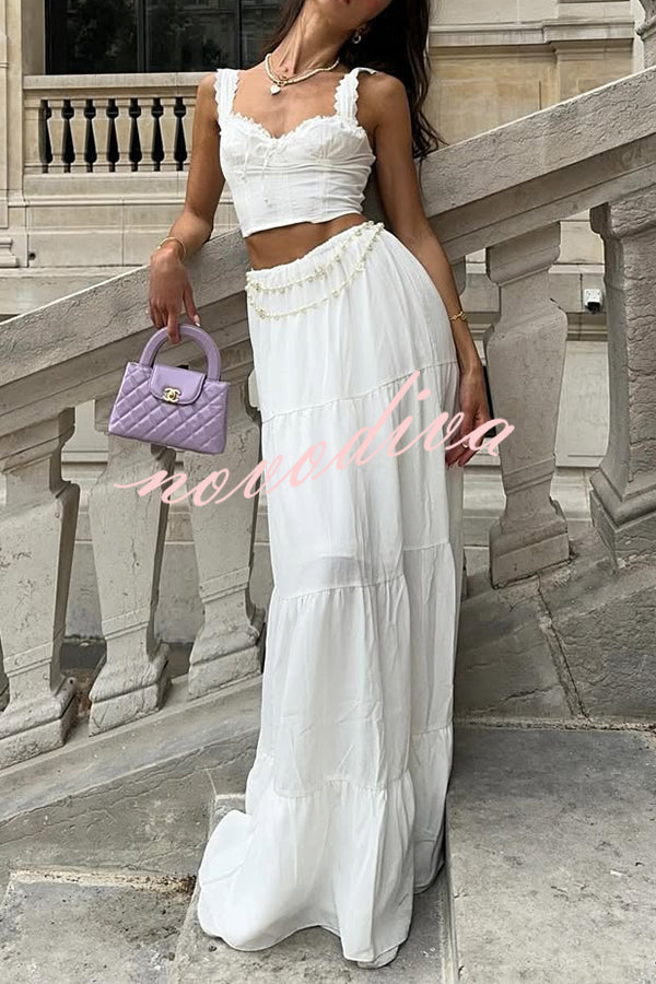 Fashionable Suspender Slim-fit Top and Elastic Waist Stitching Elegant Maxi Skirt Set