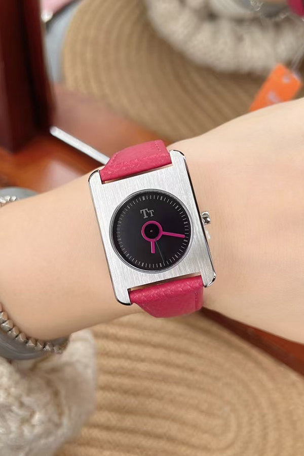 Square Steel Case Dopamine Color Matching Leather Strap Watch
