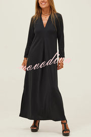 Solid Color V-neck Casual Slit Maxi Dress