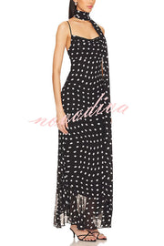 Kaylee Chiffon Polka Dot Ruffled Tiered Hem Scarf Maxi Dress