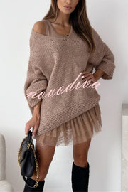Solid Color Loose V-neck Casual Knitted Sweater