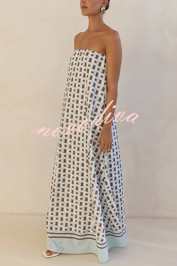 Unique Print Sexy Tube Top Back Zipper Loose Maxi Dress