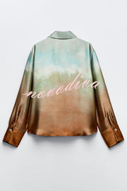 Fashionable Gradient Print Lapel Long Sleeve Casual Shirt