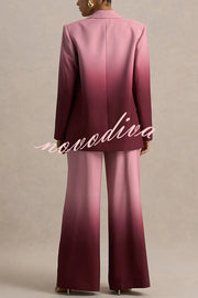 Enya Ombre Print Single Button Long Sleeve Lapel Loose Blazer