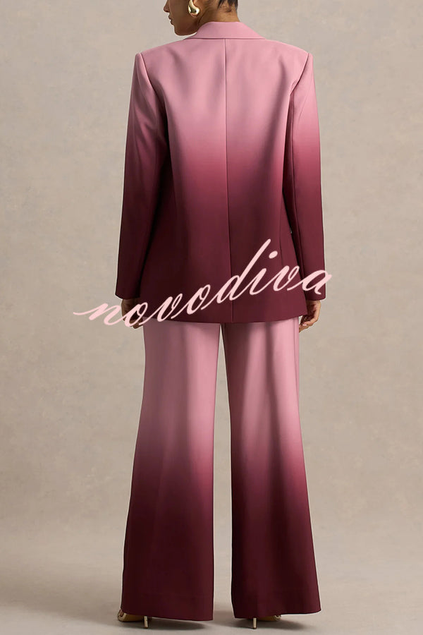 Enya Ombre Print Single Button Long Sleeve Lapel Loose Blazer
