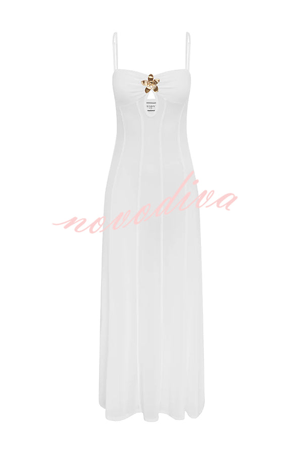 Espresso Sexy Mesh Floral Hardware Slip Stretch Maxi Dress