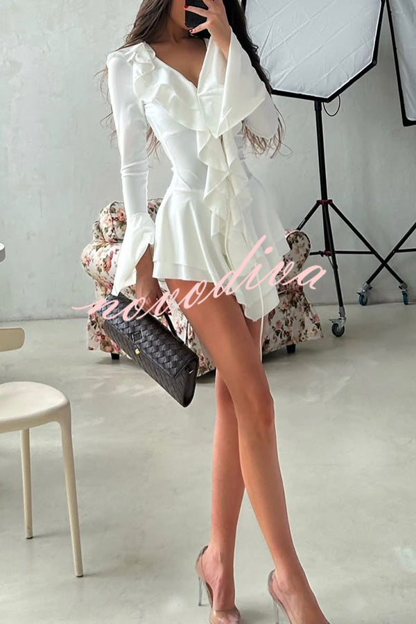 Fashion V-neck Long-sleeved Ruffled Slim-fit Rompers