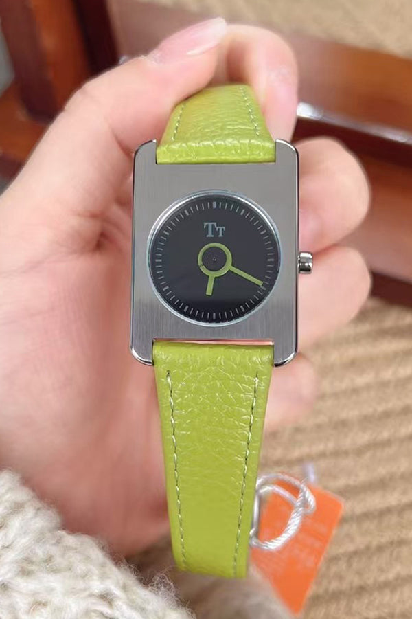 Square Steel Case Dopamine Color Matching Leather Strap Watch