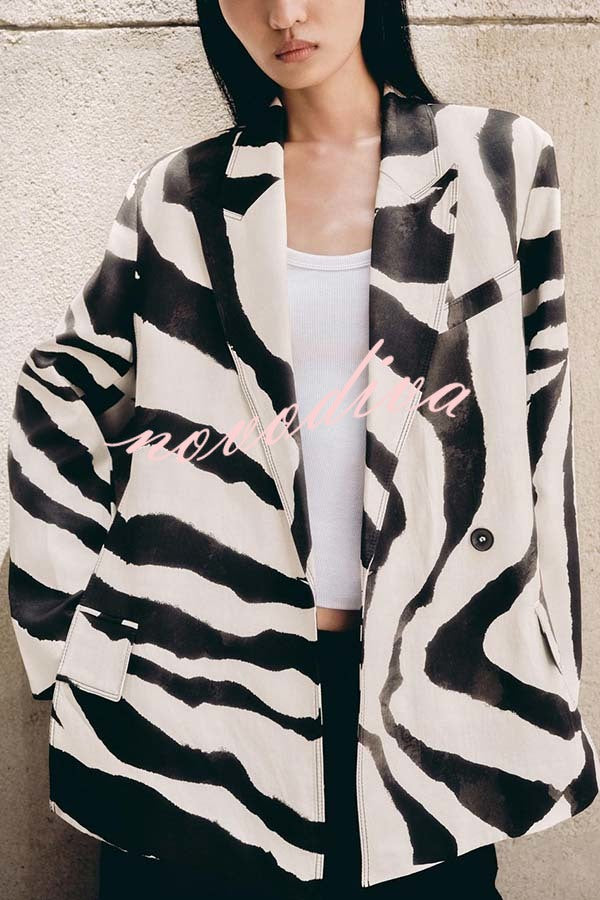 Breath of Freedom Animal Print Button Up Long Sleeve Lapel Loose Blazer