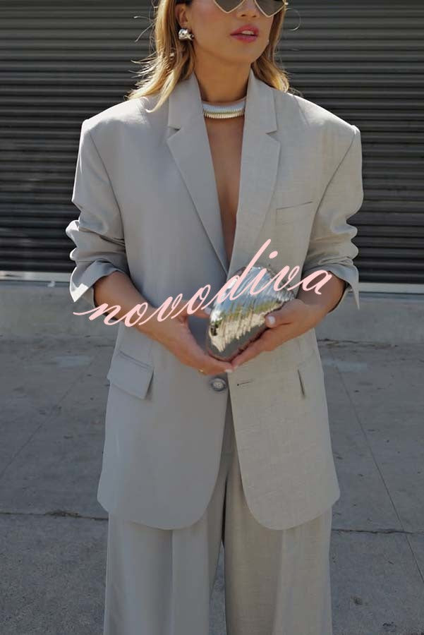 Girl Boss Avant-garde Contrast Colors Lapel Boyfriend Blazer and Pocketed Wide Leg Pants Set