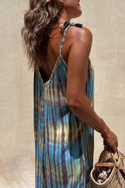 Brighton Beach Tie-dye Print Shoulder Tie Pocketed Loose Jumpsuit