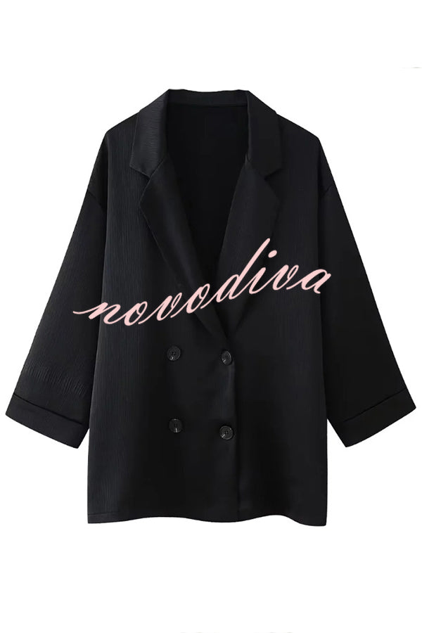 Fashionable Wrinkled Lapel Long-sleeved Loose Blazer