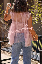 Light and Cute Tulle Lace Inner Wear High Neck Cape Top