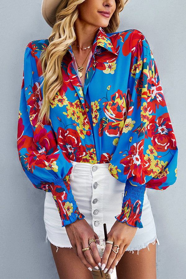 Contrast Unique Print Button Down Long Sleeved Shirt