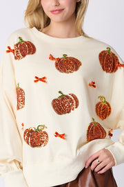 Halloween Colorful Pumpkin Embroidered Loose Casual Sweatshirt