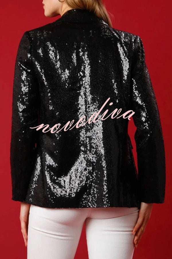 Make Your Christmas High Sequin Nutcracker Lapel Loose Blazer