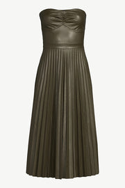 My Juliet Faux Leather Off Shoulder Strapless Pleated Stretch Midi Dress