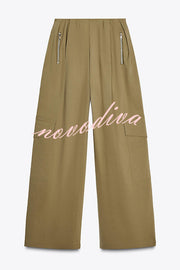 Fashionable Elastic Waist Workwear Wide-leg Pants