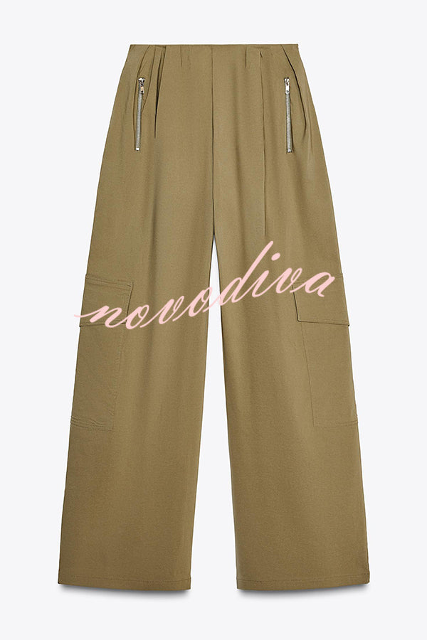 Fashionable Elastic Waist Workwear Wide-leg Pants