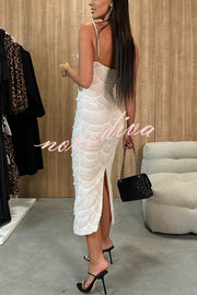 Own It Pearl Sequin Embellished Sexy Backless Cutout Strap Maxi Dress