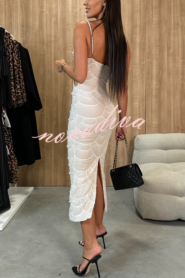 Own It Pearl Sequin Embellished Sexy Backless Cutout Strap Maxi Dress