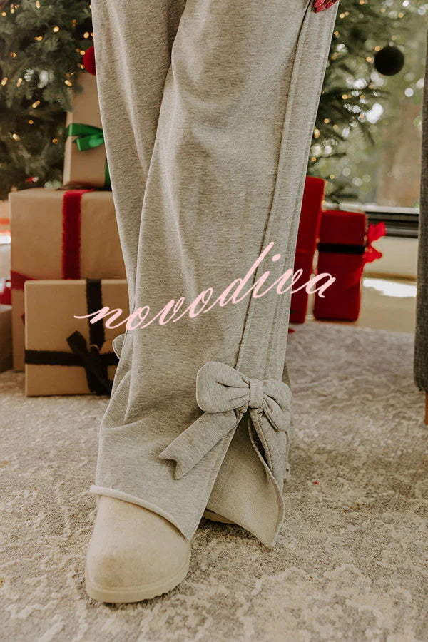 Dear Daydream Loose Bow Tie Long-Sleeved Sweatshirt and Elastic Waist Pocket Pants Set