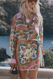 Oceans of Love Unique Print Patchwork Pocketed Loose Flow Shirt