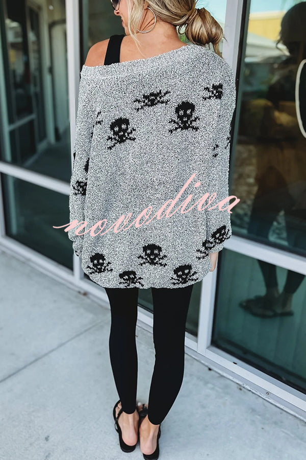 Toxic Ways Knit Skull Pattern Relaxed Sweater