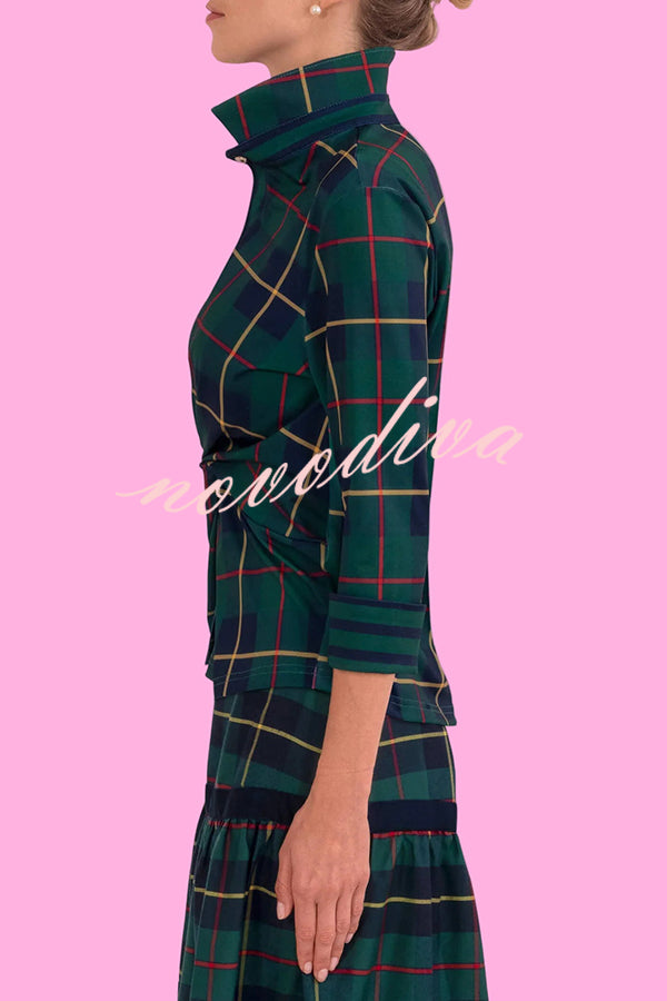 Embrace The Festival Plaid Twist Half Sleeve Shirt and Elastic Waist Pencil Pants Set