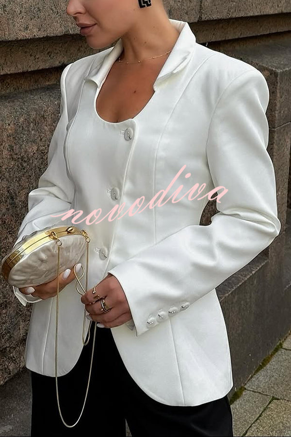 Solid Color Lapel Long Sleeve Casual Button Blazer