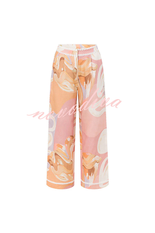 European Summer Linen Blend Ric Rac Trims High Rise Pocket Loose Pants