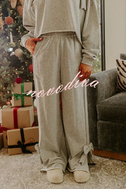 Dear Daydream Loose Bow Tie Long-Sleeved Sweatshirt and Elastic Waist Pocket Pants Set