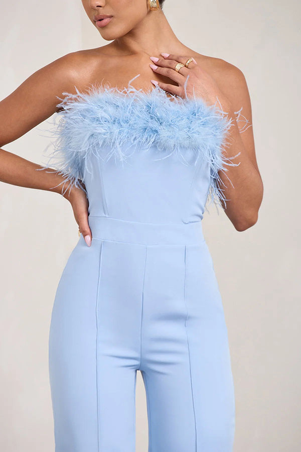 First Class High Rise Feather Stretch Waist Jumpsuit