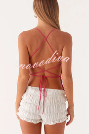 Dazzling Sequin Beaded Material Back Lace-up Loose Tank