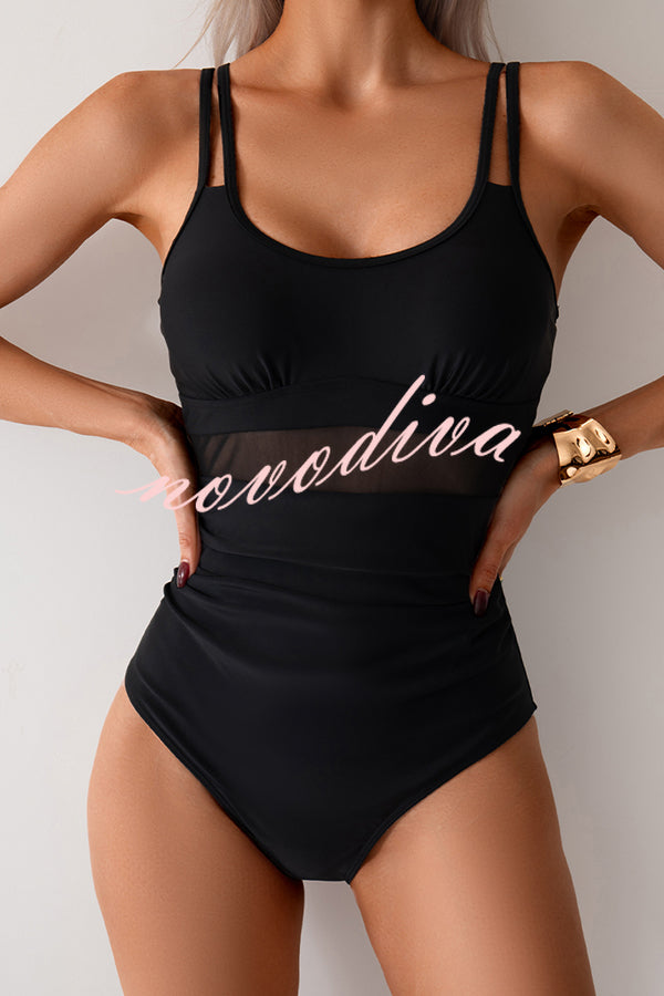 Fashion Waist Mesh Stretch One-piece Swimsuit