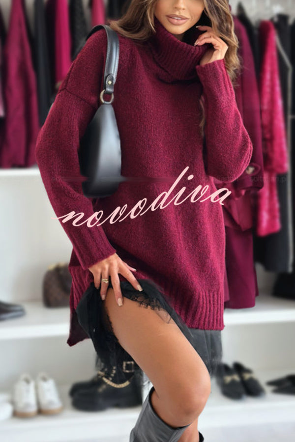 Breezy City Knit Turtleneck Long Sleeve Relaxed Sweater