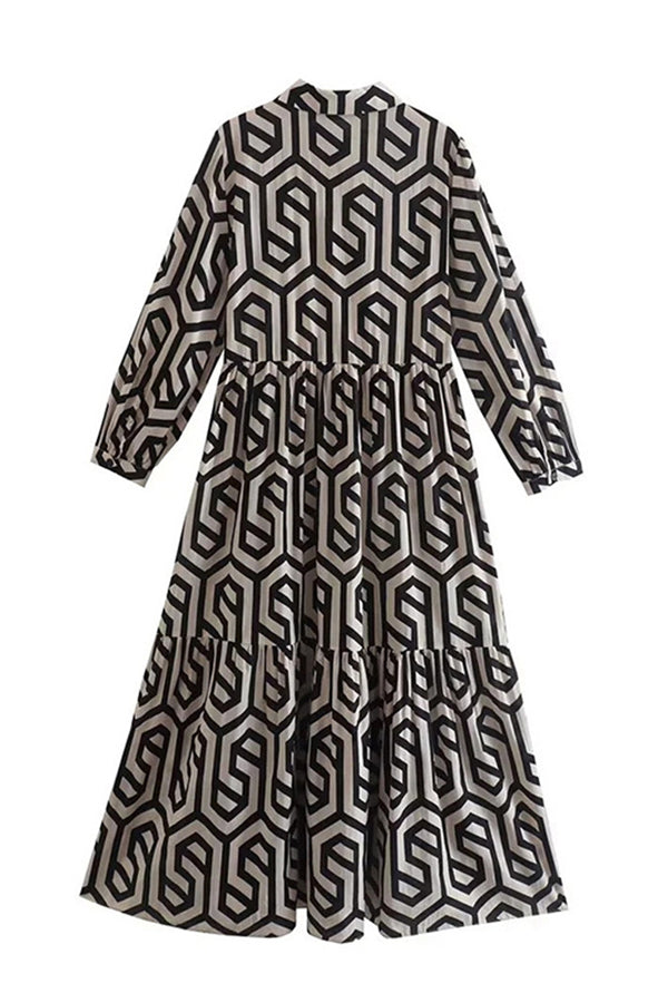 Marley Geometric Figure Print Loose Shirt Midi Dress