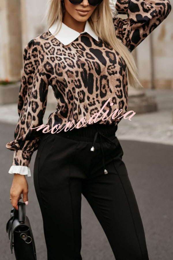 Leopard Print Lapel Long Sleeve Casual Shirt